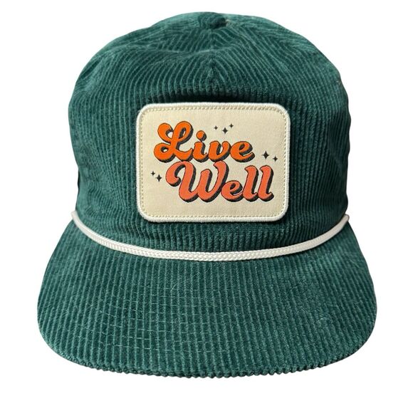 Live Well Pukka Patch Logo Corduroy Snapback Hat Green Adjustable Cap Surf NWT - Picture 4 of 12